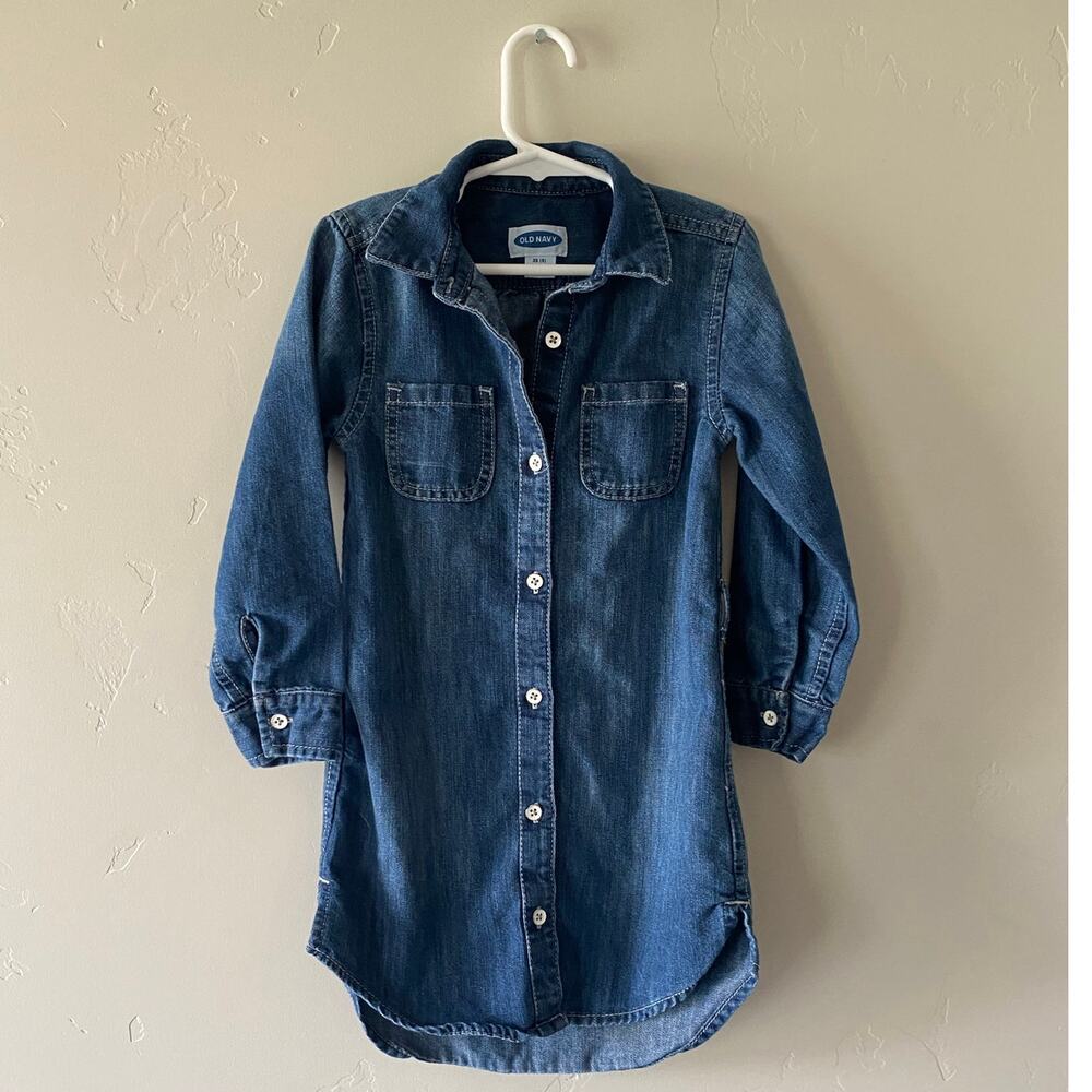Girls XS (5) Denim Jean Button Down Dress